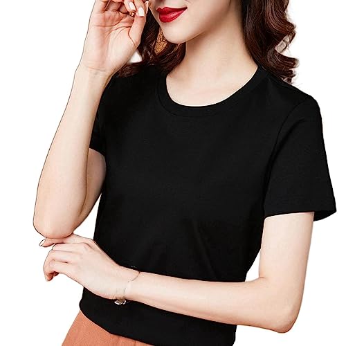 T-shirt coton col rond femme coupe ample anti-transpiration haut noir basique confortable XS
