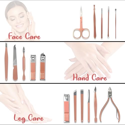 Image of Grooming Kit 16 in 1, Nail Cutter Set, Rose Gold Manicure Kit, Pedicure Kit for Women and Men, Includes Nail Clipper, Manicure Pedicure Kit for Women and Men, by Wishkey