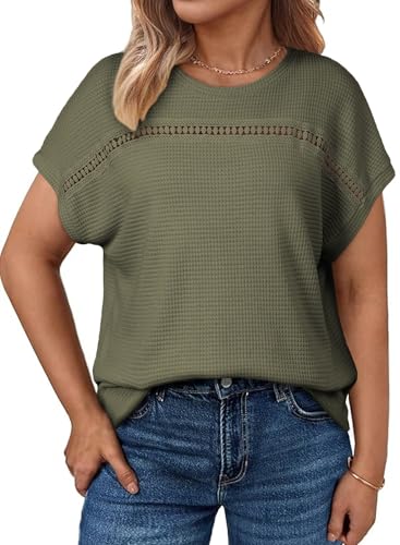Eytino Plus Size Tops for Women Hollow Out Waffle...