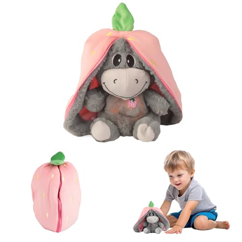 Atmendes Kuscheltier Esel - Erdbeeresel Schlummer Kuscheltier mit Atembewegung und Musik, Atmender Esel, Stofftier, Schlaf, Atmet Einschlafhilfe Tier,...