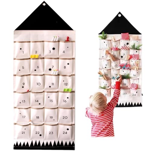Calendrier de l'Avent en tissu avec poches suspendu réutilisable 24 jours