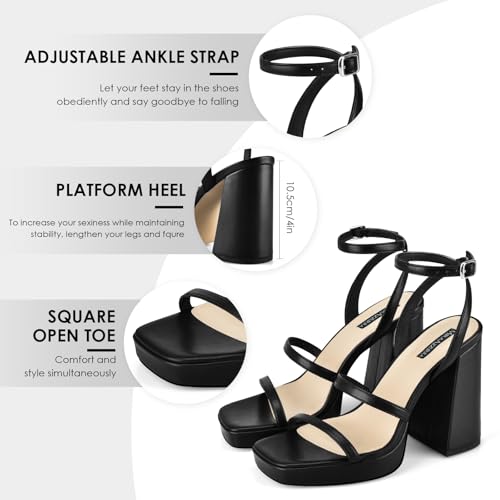 Image of MIRAAZZURRA Platform Strappy Heel Sandals Square Open Toe Two Strap Chunky High Heeled Sandals with Buckle Ankle Strap for Women Party Wedding Dress
