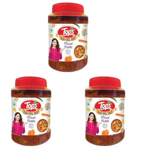 Image of TOPS Gold Mixed Pickle- 900 gm | Perfect blend of nine Farm-Fresh seasonal vegetables and healthy mustard oil prepared from finest mustard seeds. (Pack of 3)