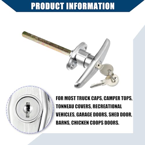 Image of Universal Garage Door Keyed T-Handle Lock Kit with 2 Keys /Shed Door Lock T Handle for Most Brands of Truck Caps Camper Recreational Vehicle Barns /Durable Chrome / 1 Set