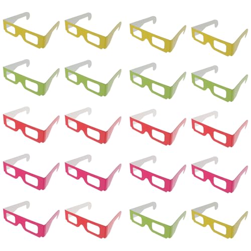 LOLIPPYY Gafas 3D para Niños Lentes Pet y Marco De Cartón Ligero, Pack 20 Unidades Multicolor (Rojo, Amarillo, Verde, Rosa), Ideales para Cine, Películas y Juegos Casa