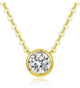 18K Gold over S925 Sterling Silver 1 Carat Diamond Bezel Set Necklace for Women, D Color VVS1 Dia...