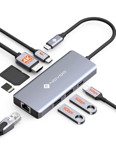 NOVOO Docking Station Hub USB C, 8-in-1 Multiporta Hub, USB C Dock con HDMI 4K@60Hz, Ethernet, 2*USB-A 3.0,1* USB-C 3.0, PD 100W per Steam Deck/PC/MacBook/Windows
