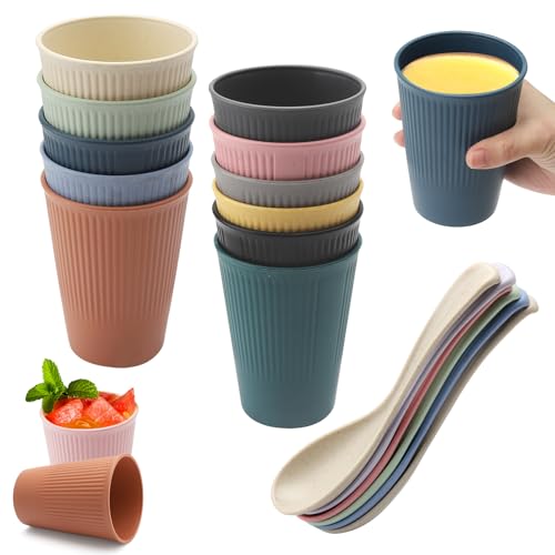 APOMOONS Vasos de Plástico Reutilizables 0,35 L - Set de 12 en 6 Colores de Polipropileno - Tazas de Café para Casa, Fiestas y Regalos de Mudanza