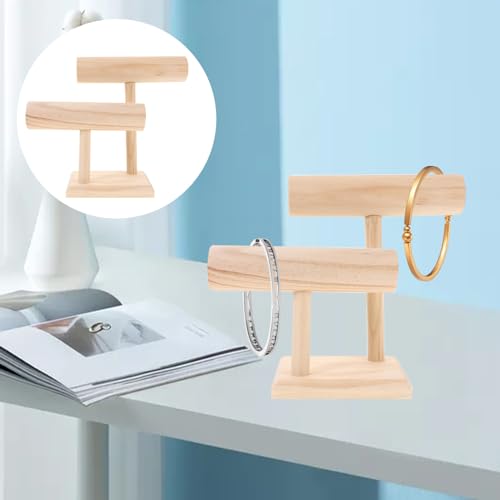 IMIKEYA 2-Tier Bracelet Holder Wooden T-Shaped Jewelry Display Stand Vintage Watch Bangle Organizer Table Top Necklace Storage Rack for Home Or Store Use - Image 4