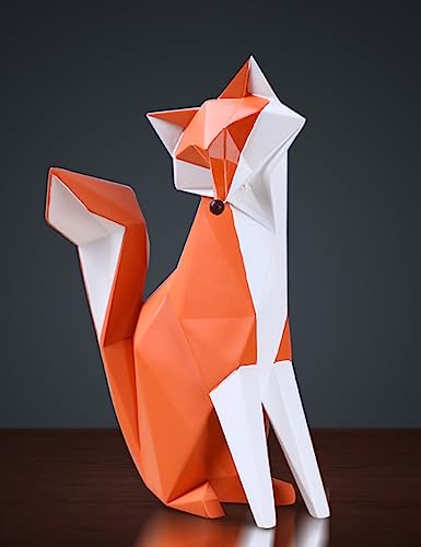 Haucoze Fox Figurine Statue Gifts Geometric Sculpture Decor Polyresin Animal Arts 8.0 Inch #TOP3