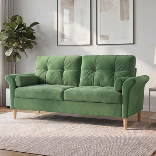Image of Hroth 3 Seater Fabric Sofa with Tufted Back, Green