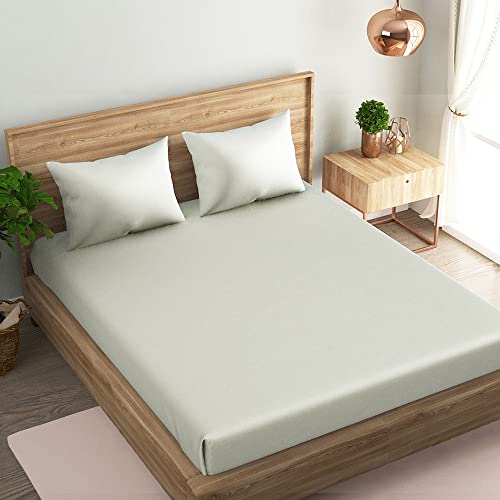 Image of NAKSH 210 TC Plain King Size Bedsheet Cotton Elastic Fitted 78 x 72, White | Ideal for Hospital, Hotel, Spa, & Home Use