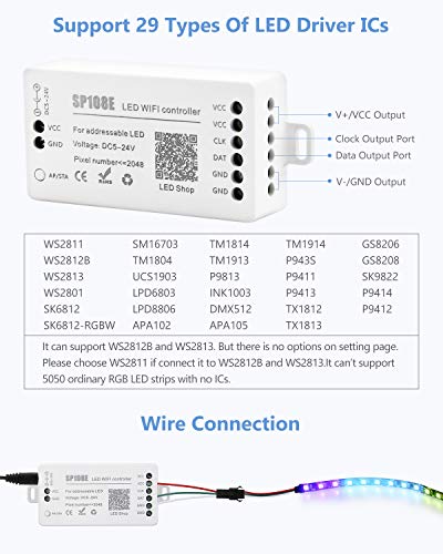 Tira de LED RGB ALITOVE WS2812B 6.6ft con controlador WiFi miniatura 7