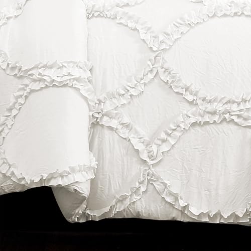 Ensemble comforter ruffled blanc lavable pour grand lit sans repassage - 6