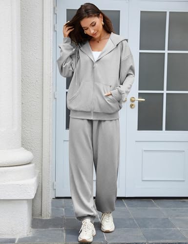 SHESHOW Fall Outfits for Women Oversized Zip up Hoodie Sweatshirt Jogger Sweatpants 2 Piece Sweatsuits Lounge Sets4