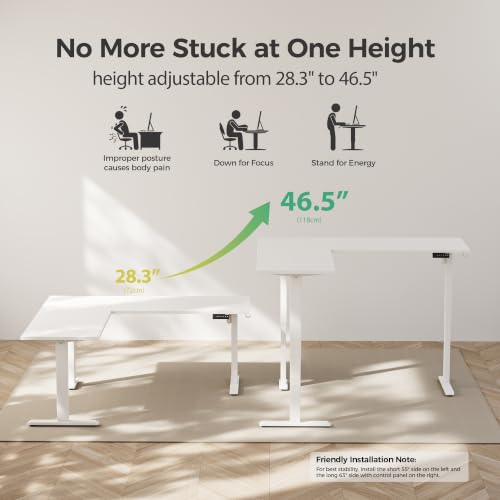 Image of Agilestic 75 Inch L Shaped Standing Desk Adjustable Height, Corner Standing Desk, Sit Stand Up Computer Table, Splice Board, White