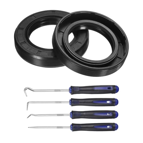 uxcell 2Pcs Oil Seal, 35x55x10mm TC Nitrile Rubber Double Lip Cover with Hook Kit and Spring for Mechanical Automobile Bearing Shaft, Black