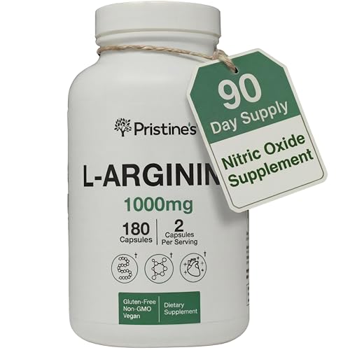 PRISTINES L Arginine 1000mg Capsule Supplements for Men & Women - 90 Day Supply Nitric Oxide & Pre Workout Amino Acid Support - Glass Bottle