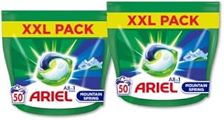 Ariel All-in-1 PODS Kapsułki do Prania, 100 Prań (2 x 50 Kapsułki), Mountain Spring, Doskonałe Usuwanie Plam, Nawet w Niższych Temperaturach