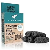 TreeBird Bamboo Charcoal Dental Floss Refills | Pack of 5 (33 Yard Spools) | Mint Flavor, Candelilla Waxed | Refill Pack for Floss Holder | Kraft Paper Box