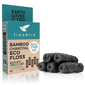 Biodegradable Bamboo Charcoal Eco Floss Refills | Refill 5-Pack | Vegan & Cruelty-Free | Zero Waste Dental Care | Mint