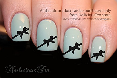 NAILICIOUS TEN Bow Nail Art Wrap Water Transfer Decal Black Ribbon 20pcs - ST8015
