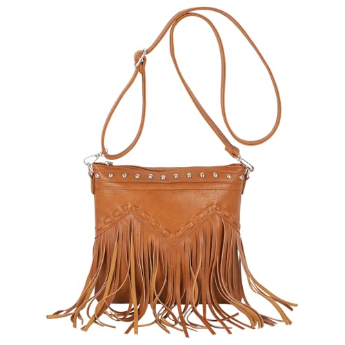 Image of Hoce Women's Leather Fringe Messenger Bag Large Hobo Crossbody Tassel Shoulder Bags, Gift for Mom Wife Girlfriend