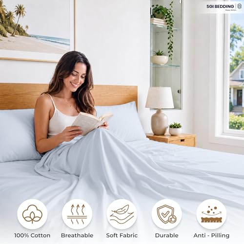 Image of SGI bedding 100% Egyptian Cotton Sheets Twin Size - 600 Thread Count Sheets Set, Soft, Cooling, 15 inch Deep Pocket, Luxury Hotel Bedding, Breathable, Durable - Light Blue