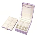 Rcniso Joyero Multifuncional de Cuero PU con Ranuras Dedicadas para Anillos, Pendientes y Collares, Soporte Compacto para Joyas para Viajeros (Púrpura)