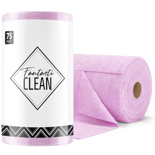 Fantasticlean Microfiber Cleaning Cloth Roll -75 Pack, Tear Away Microfiber Towels, 12" x 12", Reusable, Washable, Scratch Free, Ultra Absorbent Dishc