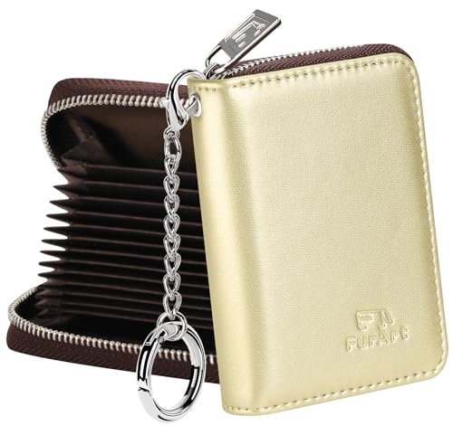 Image of FurArt Zipper Wallet Women, RFID Blocking Credit Card Wallet, Business Card Holder, Compact Size KeyChain Wallet, Light Gold, small, Classic