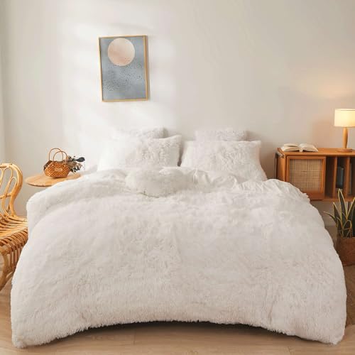 FOPPA Fluffy White comforters Cover Twin Size - Ultra Soft