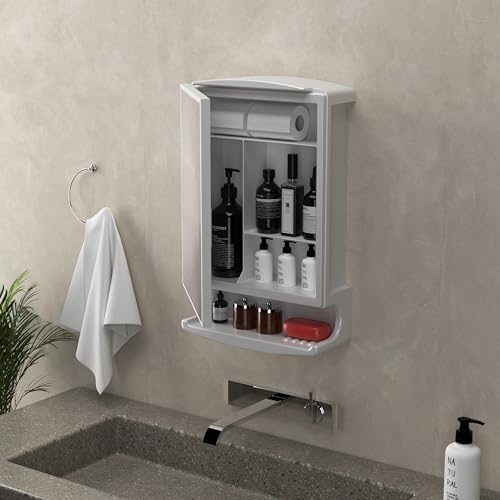Image of iSTAR Bathroom Cabinet with Mirror | Multipurpose Storage Organizer with Mirror | Modern Wall Mounted Accessories for Bathroom, Kitchen and Home (White)