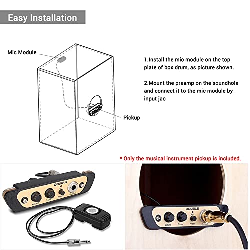 Micro Cajon Box Drum Preamp Pickup HUIOP DOUBLE CJ01L avec Jack 1/4