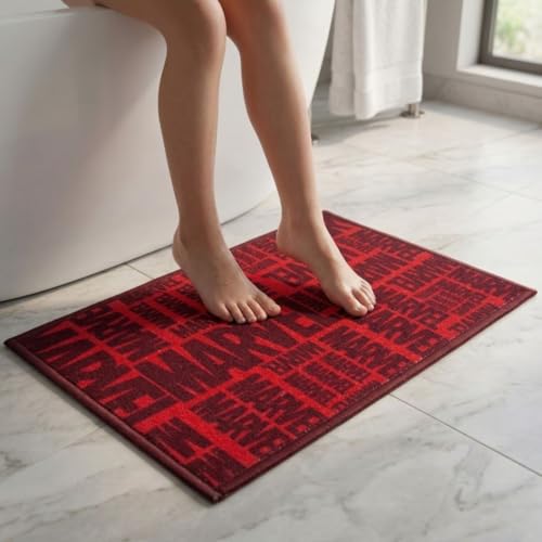 Image of Athom Living Premium Anti Slip Printed Kids Bathmat, Durable Nylon Fabric, Soft Texture, Easy to Clean, Stylish Home Decor Mat for Doorway & Kids Room, 37x57 cm, Multicolor (Marvel Red)
