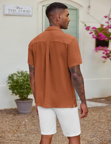 COOFANDY Men's Casual Button Down Shirt Short Sleeve Textured Summer Cuban Beach Shirts4