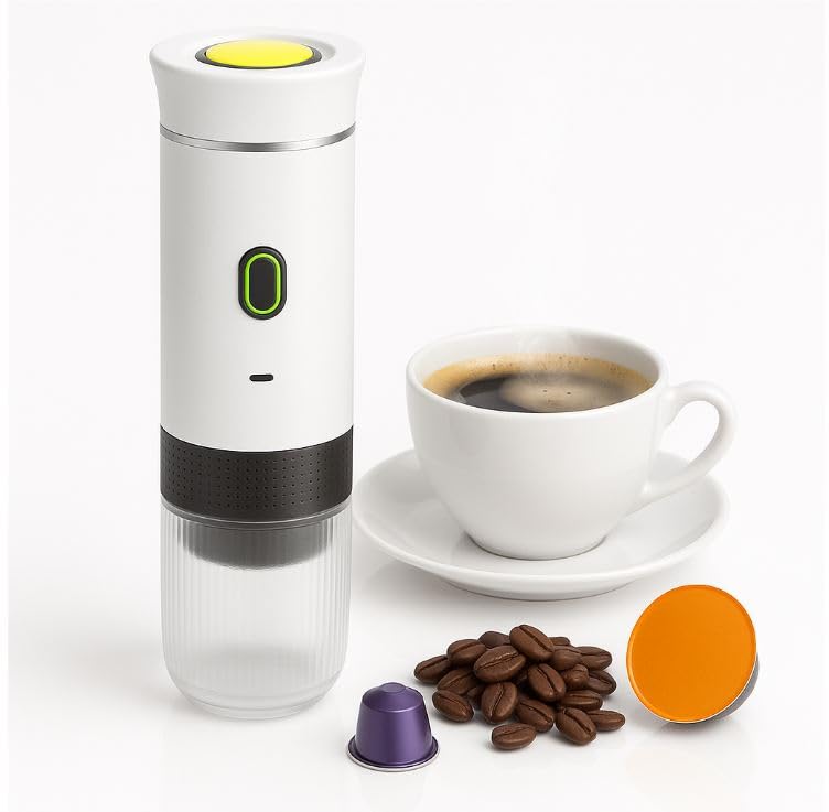 Tragbare 3-in-1-Kapselmaschine, kompatibel mit Nespresso Dolce Gusto und gemahlenem Kaffee, tragbar, mehrere Kapseln, klein, Weiß