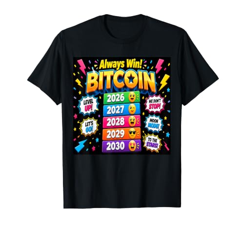 Bitcoin Always Win 2026-2030 Funny Cartoon Crypto Art T-Shirt