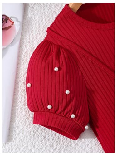 Girl's Pearls Dress Crewneck Puff Sleeve A Line Flared Dresses3
