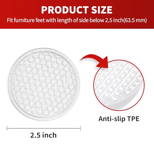 Image of Ezprotekt Non Slip Furniture Pads, 12 Pcs 2.5 inch Anti Skid Rubber Caster Cups, Round Furniture Coasters for Hardwoods Floors, Anti-Slip Grippers, Furniture Stoppers to Prevent Sliding (Clear)