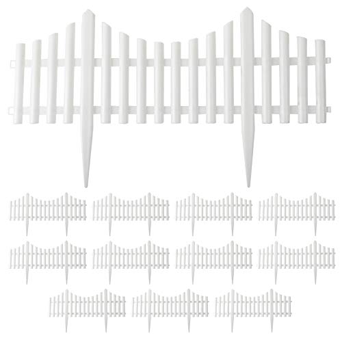Finderomend 12PCS White Plastic Fence Garden Picket Fence Lawn Flowerbeds Plant Borders Decorative Garden