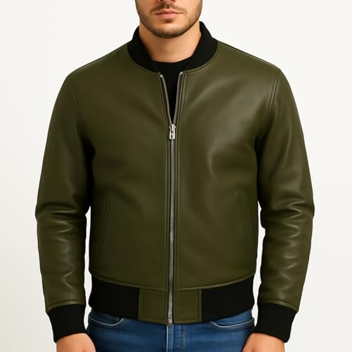 Image of Premium Lambskin Leather Bomber Jacket for Men & Women - Trendy, Lightweight, Soft Real Leather with Relaxed Fit - All Season