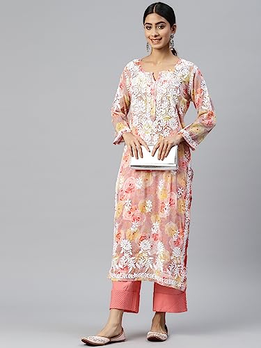 Image of Paramount chikan Women Hand Embroidered Cotton Lucknowi Chikankari Kurta-PC3639
