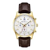 Orologio da uomo Ben Sherman Cambridge Cronografo con quadrante bianco goffrato, cinturino in vera pelle marrone e cassa color oro
