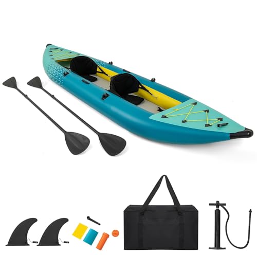 GYMAX Aufblasbares Kajak für 2 Personen, aufblasbares Kajak Boot mit...