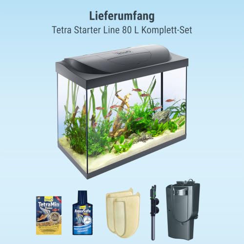 Tetra Starter Line 80 L Aquarium Komplett-Set - inkl. Tag- & Nachtlicht LED-Beleuchtung, Innenfilter, Heizer, Fischfutter und Wasseraufbereiter