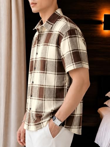 Image of Nobel Monk Men's Checkered Casual Shirt |Half Sleeve | Loose Fit |Stylish Shirt for Men