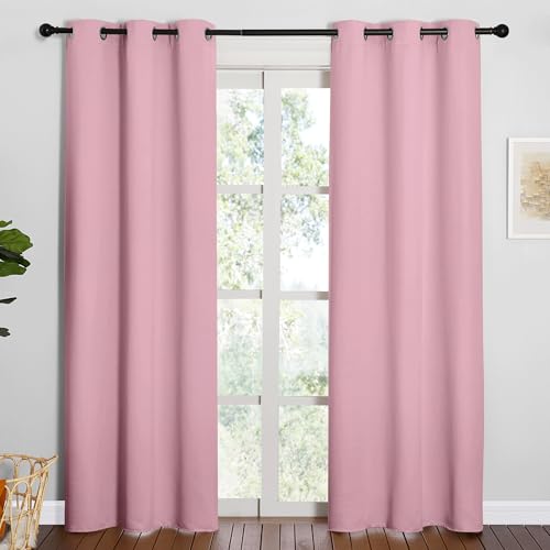 Image of NICETOWN 84 inches Blackout Curtains for Office and Theater, Thermal Insulated Solid Grommet Drapes for Living Room (Crystal Pink, 1 Pair, 42 inches Wide)