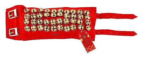 Image of UAPAN 4 line Ankle Bells Velvet Pad for Classical Bharatanatyam Kathak Dance with Adjustable Strap(Red)