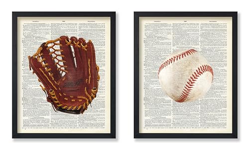Poster Master 2-Piece Sports Poster - Baseball Print - Ball Art - Game Design - Baseball Gloves Illustration - Dictionary Graphic - Great Gym or Office Wall Decor - 11x14 UNFRAMED Wall Decor